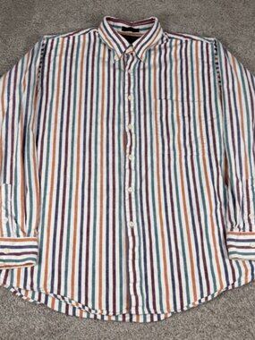 Vintage Club House Members Only Striped Button Down Shirt Men's Large Multicolor